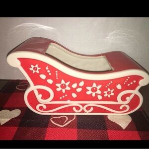 Ceramic Christmas Sleigh Decor Red White